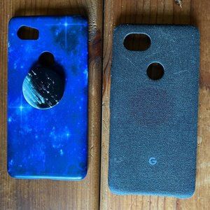 Google Pixel 2 XL Phone Cases (Blue Galaxy & Grey Fabric)